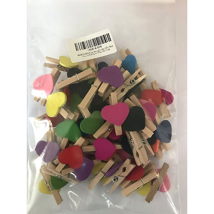 Combo 50 Kẹp Tim Gỗ Nhiều Màu Size 3.0x0.4cm