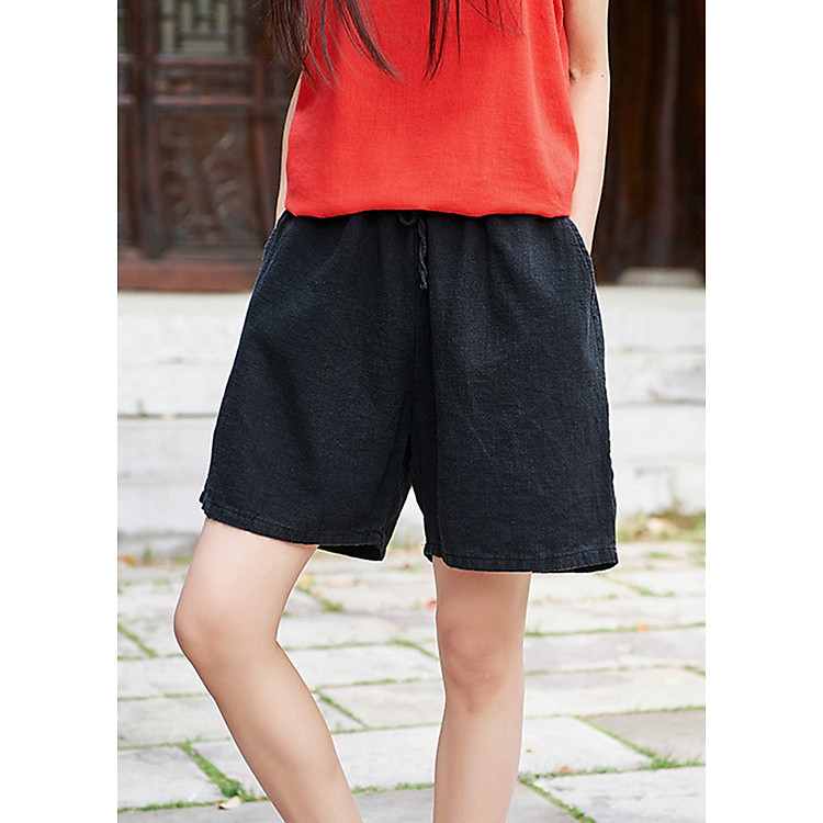 Quần short thô rút eo