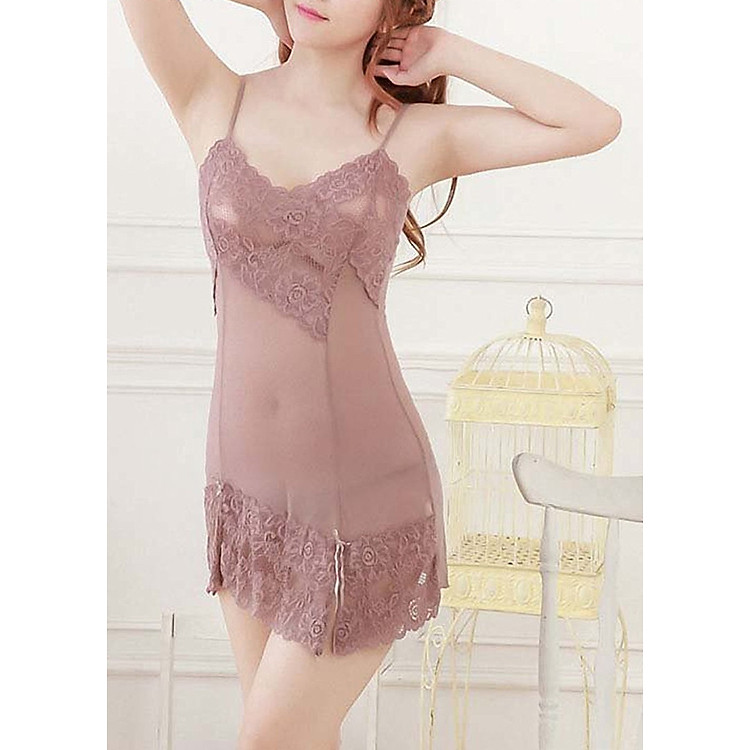 Váy Ngủ Ren Ngực Đắp Chéo Gợi Cảm (Dưới 55kg)