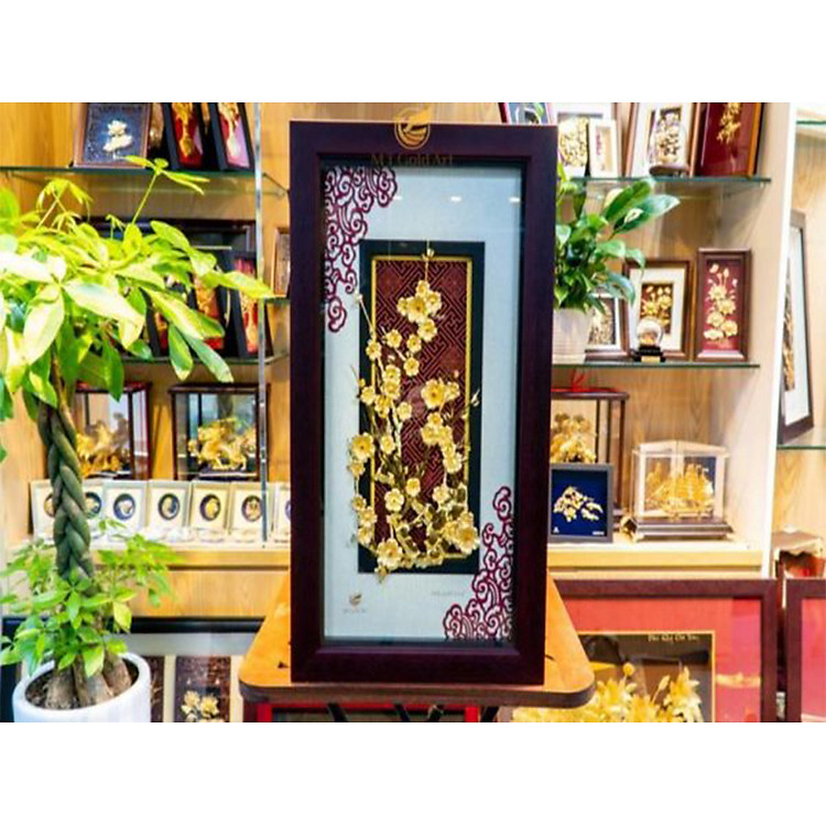 Tranh hoa mai dát vàng (39x69cm) MT Gold Art- Hàng chính hãng, trang trí nhà cửa, phòng làm việc, quà tặng sếp, đối tác, khách hàng, tân gia, khai trương
