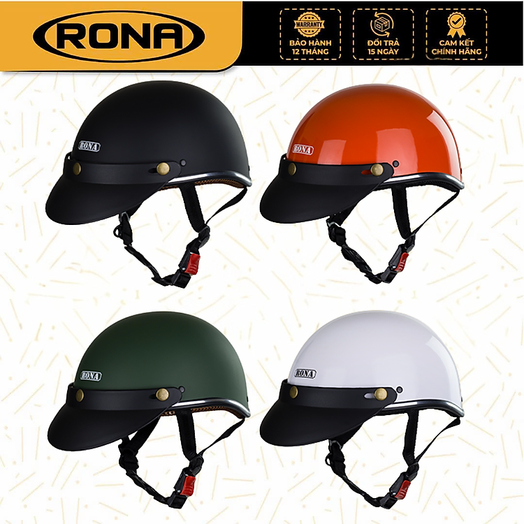 Mũ bảo hiểm nửa đầu RONA hali viền bạc chính hãng, nón bảo hiểm freesize cho nam và nữ