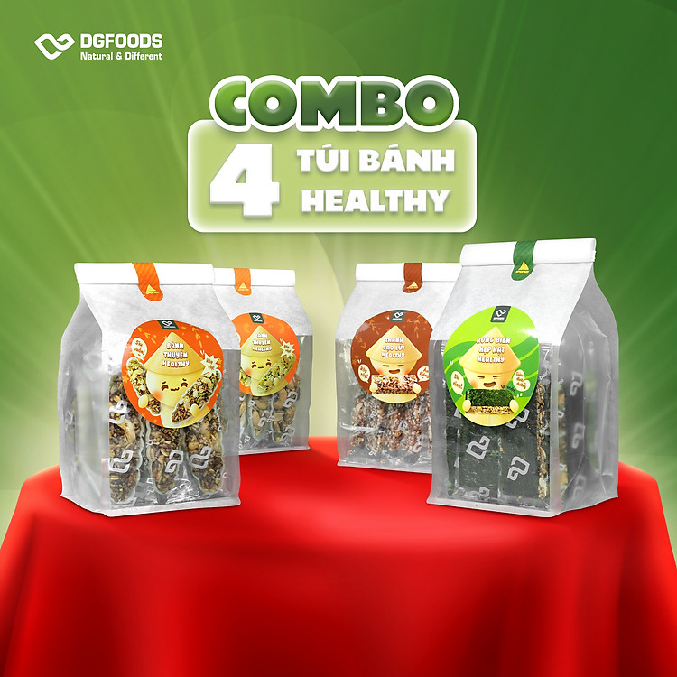 Combo 4 túi bánh healthy - Bánh thuyền mix hạt healthy, Bánh thuyền gạo Lứt healthy, Rong biển kẹp hạt healthy, Thanh gạo lứt healthy/Thơm ngon, giòn tan rộp rộp, Ăn Vặt Snack