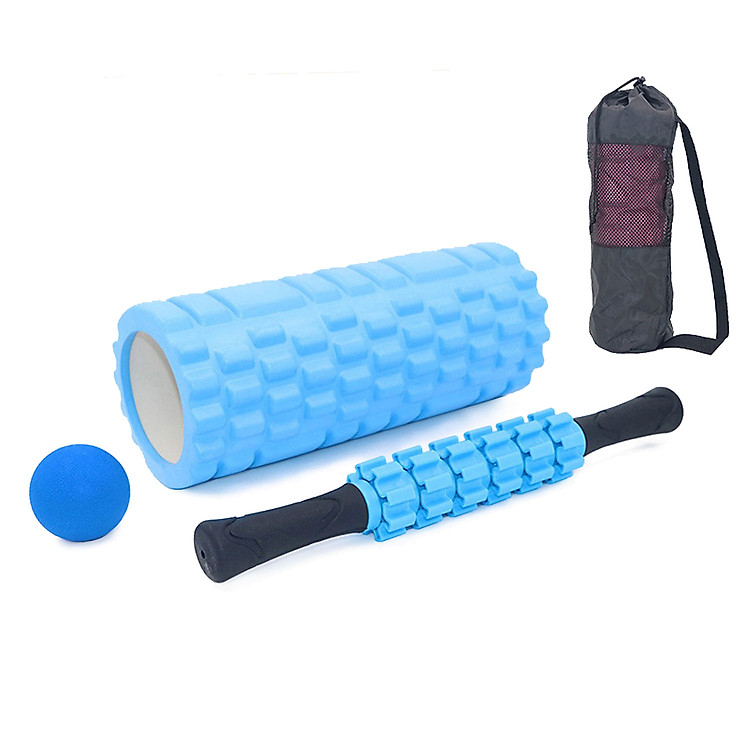 Bộ Dụng Cụ Tập Yoga Cao Cấp Gồm Con Lăn, Bóng Fascia Đơn, Gậy 6 Bánh Massage Cơ Bắp Toàn Thân - Hàng Chính Hãng