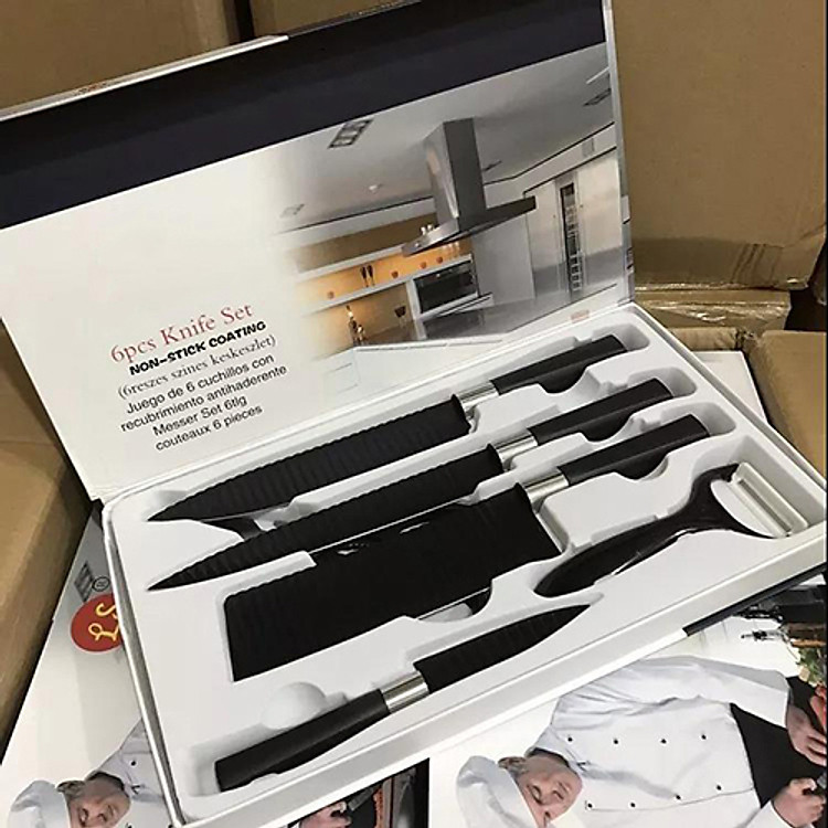 Bộ Dao Làm Bếp 6 Món Thép Đen Cao Cấp Nhập Khẩu Đức Nguyên Bộ