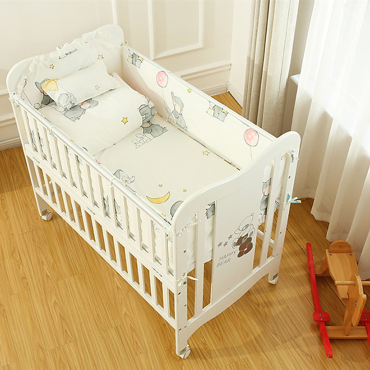 Bộ quây cũi 6 chi tiết gồm quây 4 mặt , ga trải đệm và vỏ gối , phụ kiện cho cũi