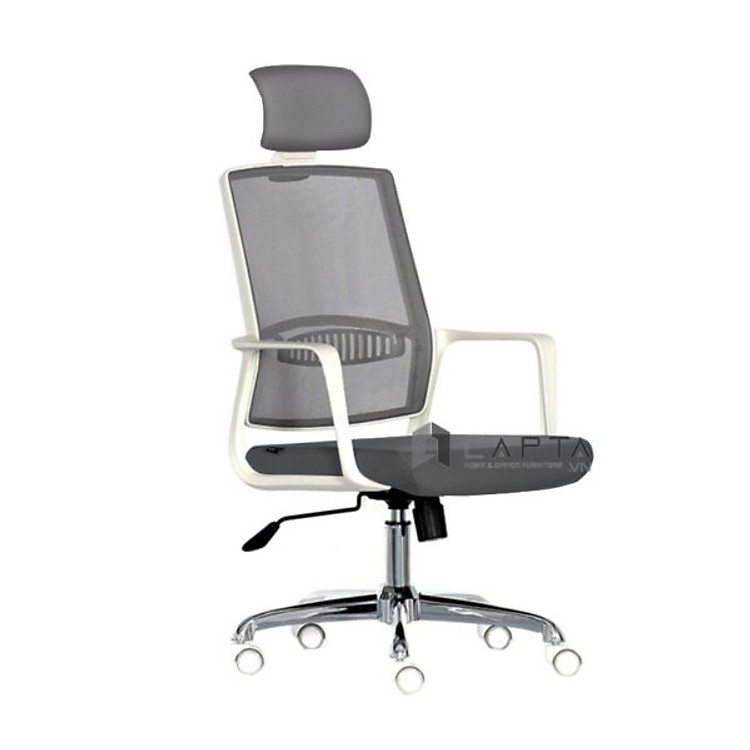 Ghế xoay văn phòng lưng lưới cao CM4314-MP Nội thất Capta Ghế ngồi làm việc tại nhà lưng lưới thân nhựa trắng có chân thép mạ chrome office chair