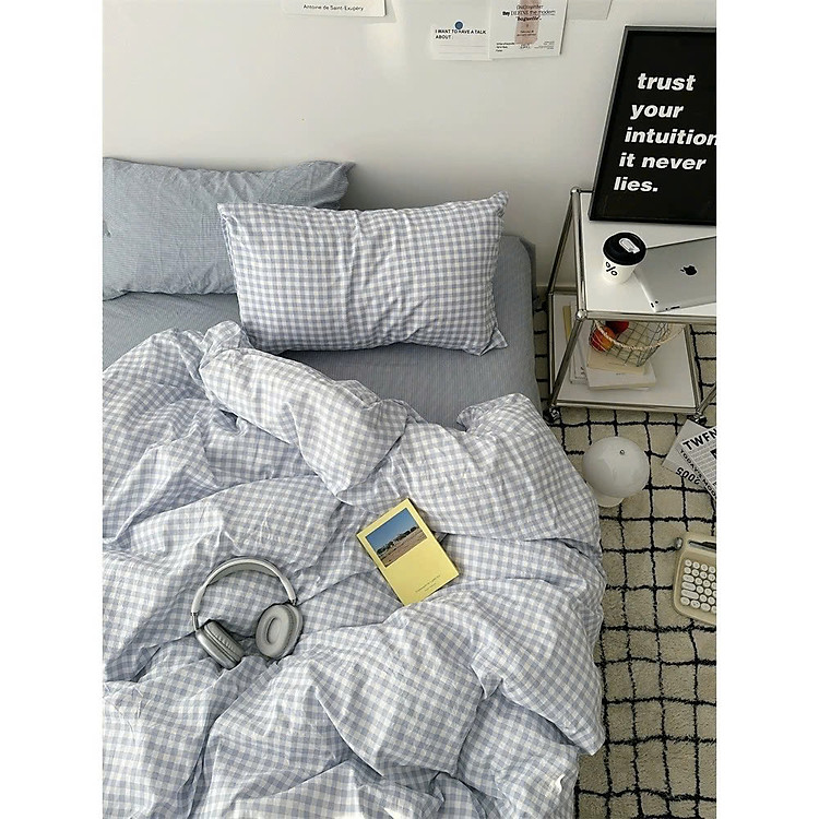 Bộ vỏ chăn ga gối cotton tici caro kẻ sọc Lidaco cotton đũi trơn dày decor phòng ngủ vintage đủ mọi cỡ nệm