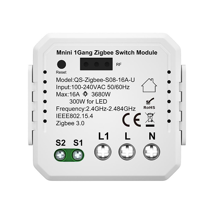 QS-zigbee-S08-16A-U Tuya ZigBee Zigbee Push Button Normal Switch Module Home Electrical Appliance Max 3 Gang Switch Control Module Mobilephone APP Remotely Control Compatible Alexa Google Home Voice Control Need to be Used with Gateways