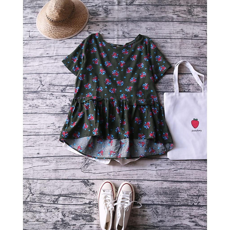 ÁO BABYDOLL HOA NHÍ DÁNG VẠT HIGHLOW DÀI