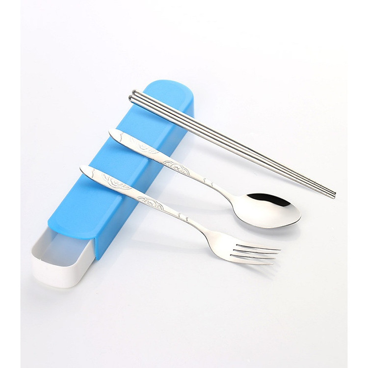 Bộ Muỗng, Đũa, Nĩa Cá Nhân Inox Hộp Đựng Tiện Dụng-LEO-4D3M1