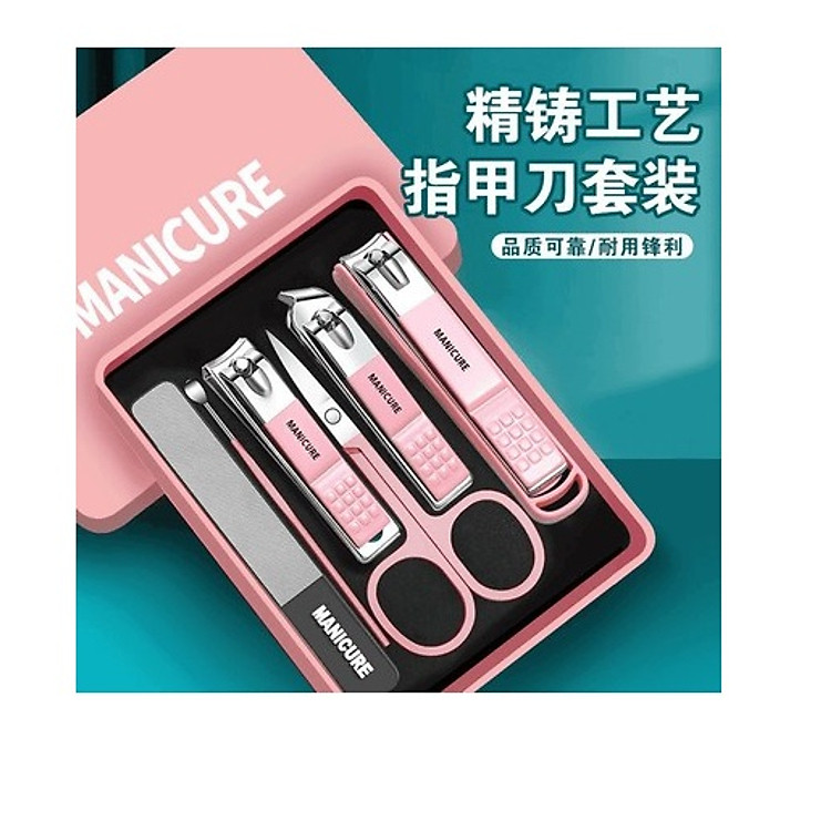 Bộ bấm móng tay 6 sản phẩm bằng thép không rỉ - Mầu hồng