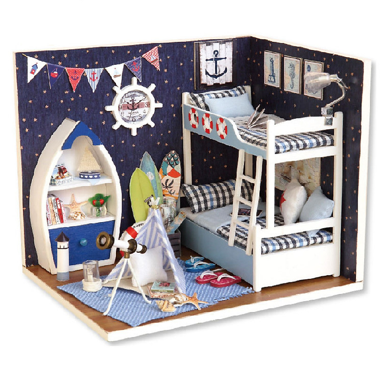 Mô hình nhà búp bê DIY - phòng ngủ bé trai FACE The SKY (CÓ BÚP BÊ)