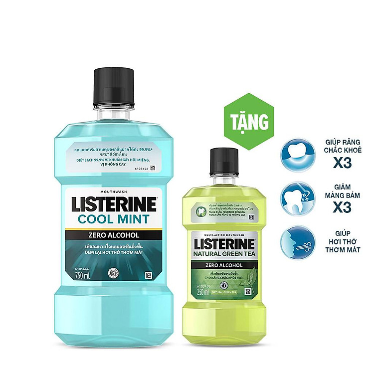 Nước súc miệng Listerine Zero không cay 750ml + Tặng 1 trà xanh 250ml - 101058746