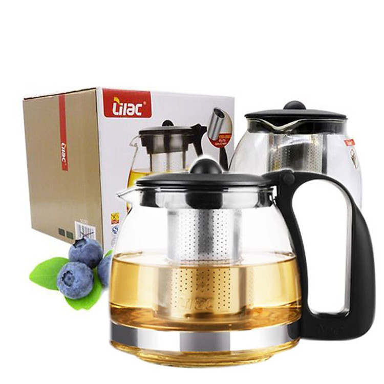 Bình Lọc Trà Thủy Tinh 1250ml Lưới Lọc Inox 304 Không Gỉ