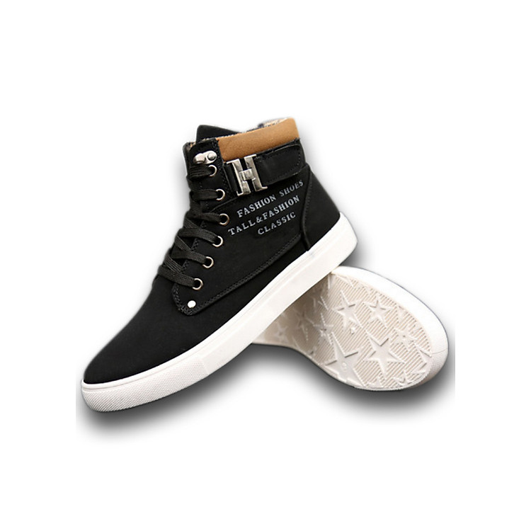 Giày Boots Nam Cao Cổ In Chữ Trang Trí - Đen