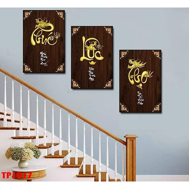 Tranh treo tường- Tranh tráng gương Phúc Lộc Thọ- Bộ 3 tấm