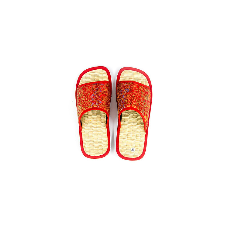 Dép chiếu Hương Quế DCQ-50 làm từ lụa tơ tằm - vải cotton - lớp đế cao su xốp cho đôi chân thơm - mát và khô thoáng - Đỏ