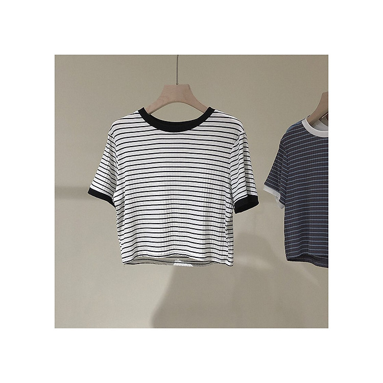 áo thun ngắn croptop sọc ngang mềm mịn cute