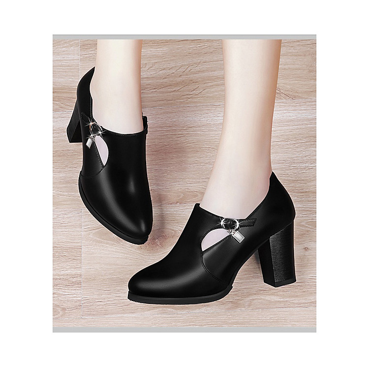 Giày gót vuông khoét hình bán nguyệt DS031