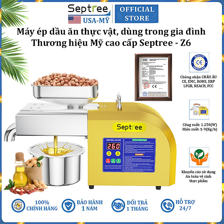 Máy ép dầu ăn thực vật, dùng trong gia đình thương hiệu Mỹ cao cấp Septree Z6 - Công suất 1250W - Hàng Chính Hãng (BH 1 NĂM)