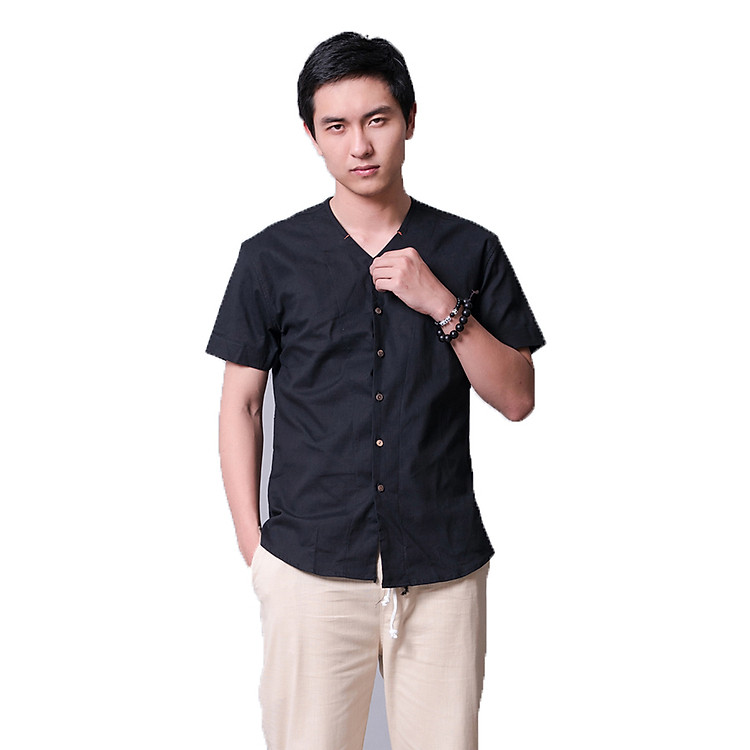 Áo đũi nam cộc tay cài khuy đen - AD0103