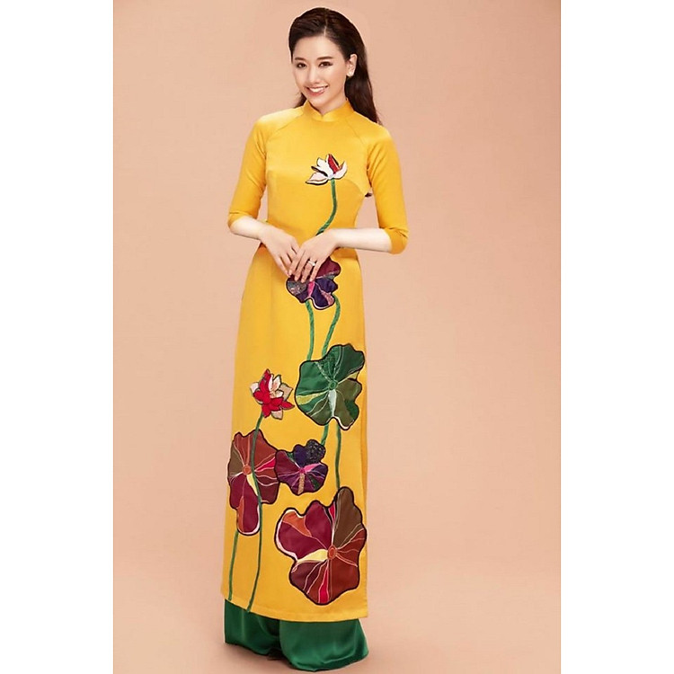 SET NGUYÊN BỘ ÁO DÀI TRUYỀN THỐNG HỌA TIẾT SEN IN 3D - AD1125