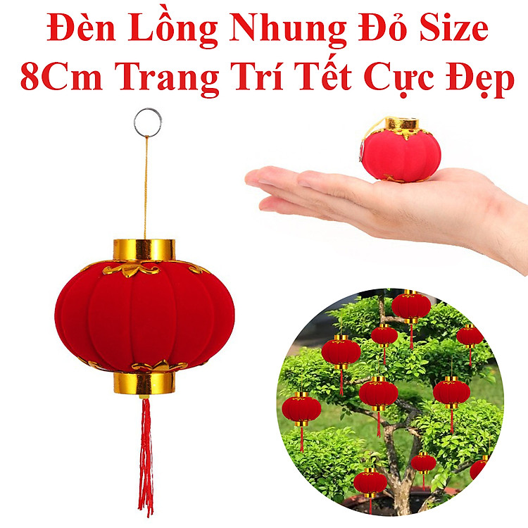 Set 16 Đèn Lồng Nhung Đỏ Size 7Cm Trang Trí Tết Cây Mai Đào Ngày Tết