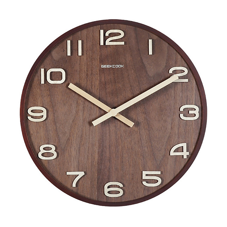 Đồng hồ treo tường gỗ cao cấp GeekCook - Dạng kim trôi, khung viền nguyên khối