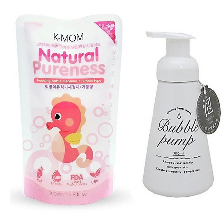 NƯỚC RỬA BÌNH & RAU QUẢ HỮU CƠ K-MOM HÀN QUỐC (TÚI 500ML) KÈM BÌNH XỊT TẠO BỌT 300ML