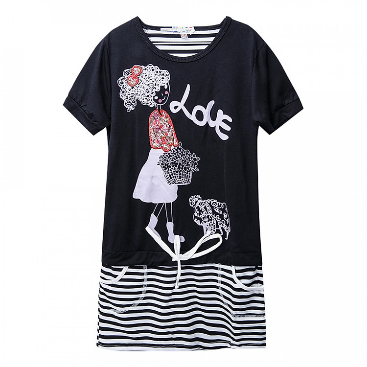 Đầm Thun Tay Ngắn Cirino D_BINCOGAITOCXU_D In Hình Cô Gái - Đen