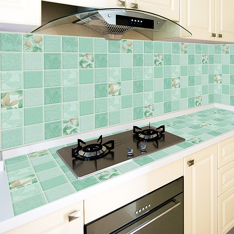 Cuộn 3 Mét Decal Giấy Dán Bếp Tráng Nhôm Cách Nhiệt Hoa Lá Xanh (3 Mét Dài x 0.6 Mét Rộng)