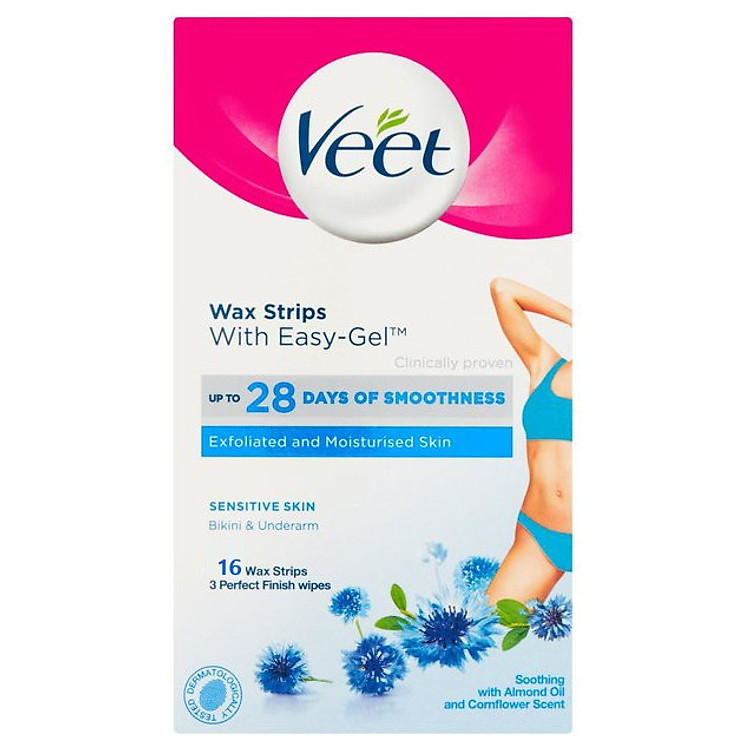 Tẩy lông vùng Bikini VEET Wax Strips 16 Miếng - Da Nhạy Cảm
