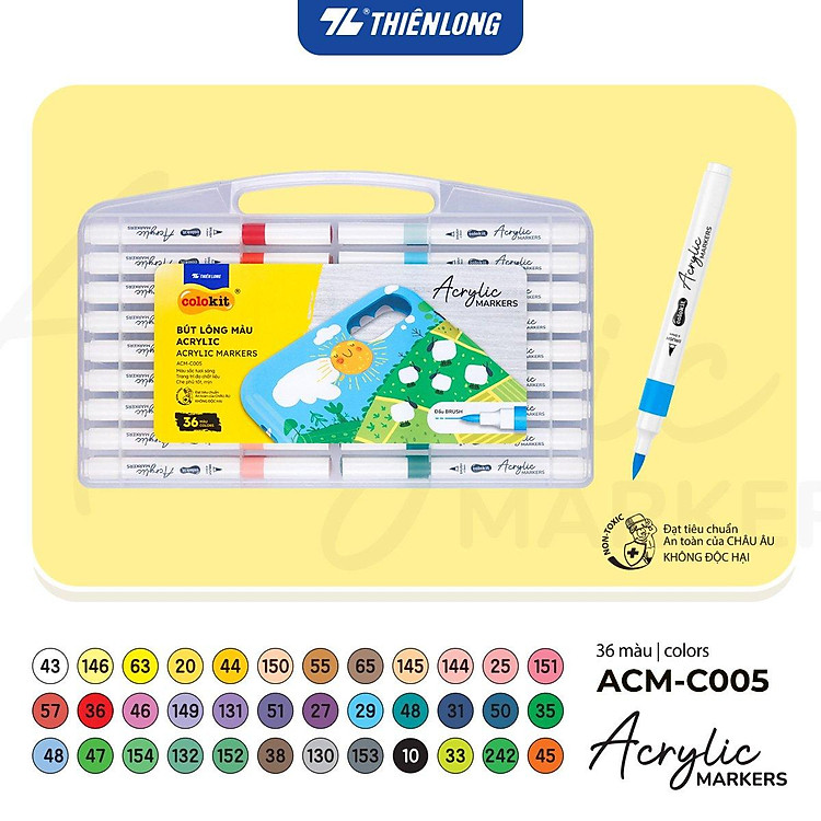 Bút lông 12/24/36 màu - Acrylic Markers 1 đầu ngòi ThiênLong Colokit - Màu sắc tươi sáng Trang trí đa chất liệu