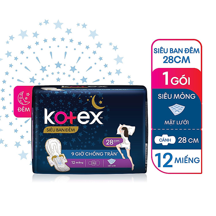 Băng Vệ Sinh Kotex Siêu Ban Đêm 28cm 12 miếng