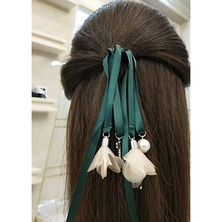 Buộc tóc hoa rơi cổ trang voan 2 bông (6 màu)