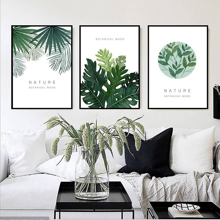 Bộ 3 tranh treo tường trên nền canvas hình rừng nhiệt đới xinh xắn trang trí phòng khách cỡ 25x35cm x 3 tranh