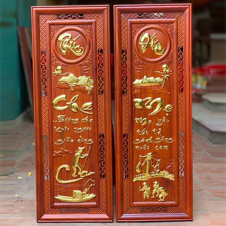 Tranh gỗ cao cấp Cha Mẹ dán vàng