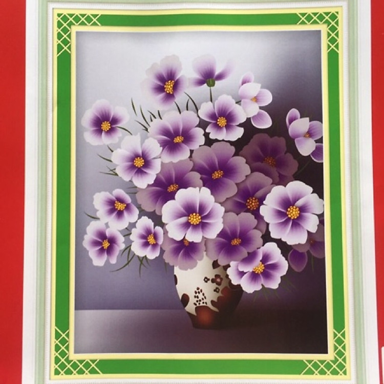 Tranh thêu chữ thập 3D Bình Hoa Tím (48*60cm) chưa thêu