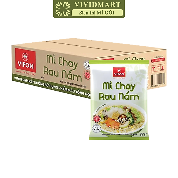 VIFON - Mì Vifon chay hương vị Rau Nấm, Mì chay ăn liền Vifon, Mì chay Vifon, Mì gói chay (60g/gói)