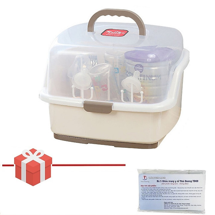 Khay úp Ly cốc, bình sữa có Nắp Cao cấp màu ngẫu nhiên - Tặng Bộ 5 khẩu trang Thái Dương TD09