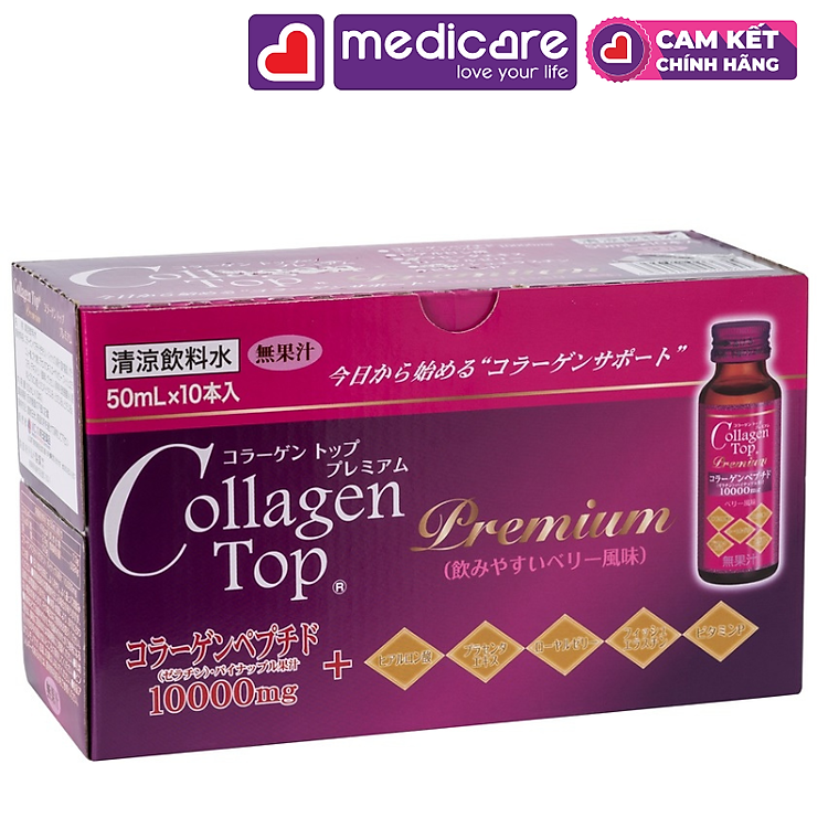 Nước uống SHINNIPPAI Collagen Top Premium 10.000mg Hỗ Trợ Làm Đẹp Da hộp 10 lọ 50ml