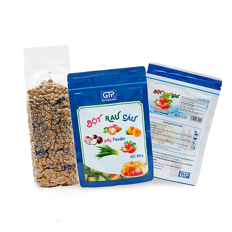 Combo Topping Trà sữa trân châu GTP (trân châu, thạch jelly truyền thống, thạch jelly dâu)