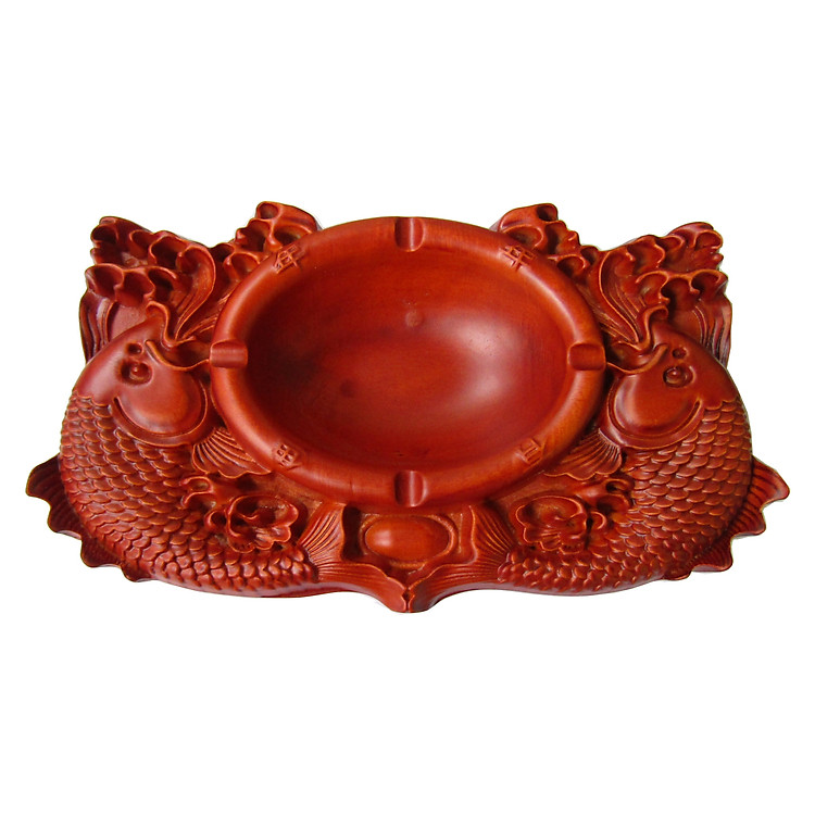 Gạt Tàn Gỗ Hương Nguyên Khối Chạm Cá Chép Siêu Dầy Mk08 ( 22 x12 x4 Cm)