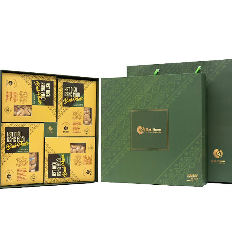 Hộp quà PHÚ QUÝ hạt Điều rang muối Bình Phước không vỏ lụa loại A