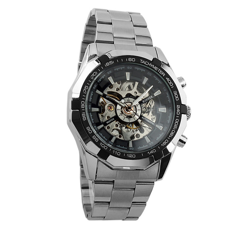 Đồng hồ nam Winner TM340 cơ lộ máy dây thép không gỉ - Fullbox chính hãng