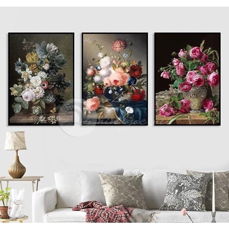 Tranh CANVAS bộ 3 tấm bình hoa đẹp