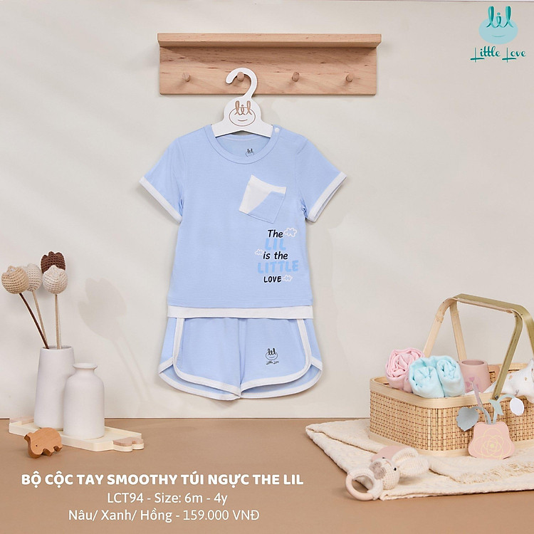 Bộ quần áo cộc tay chất smoothy siêu mềm mịn, túi ngực dành cho bé LiL Little Love LCT94