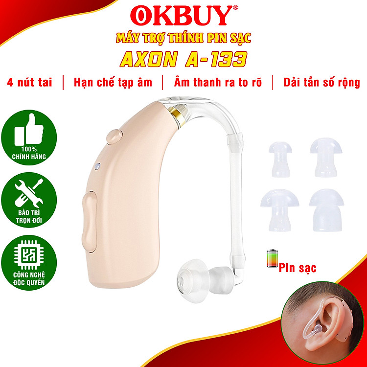 Máy trợ thính không dây pin sạc Axon A-133 - có bộ lọc tiếng ồn, 3 chế độ âm thanh, 4 mức âm lượng