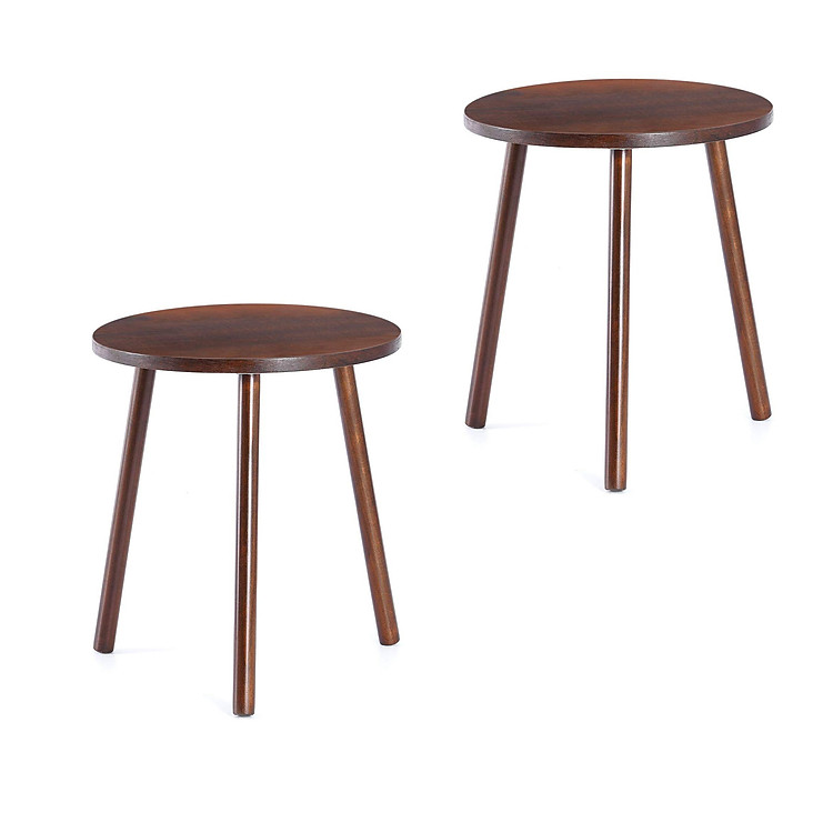 (Bộ 2) Đôn Gỗ Kệ Giá Tròn Nhỏ Đỡ Chậu Hoa Phong cách Mid-Century Bàn Trà Bàn Coffee Màu Nâu Đậm 40x30cm