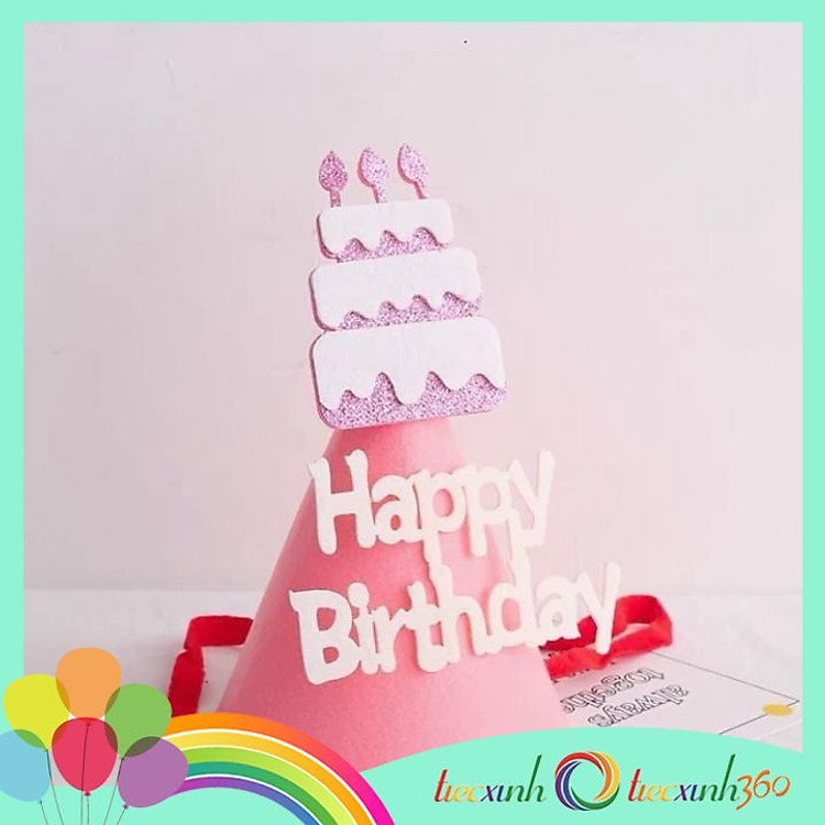 Nón chóp sinh nhật vải nỉ – Bánh sn – hồng